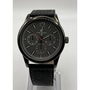 Caribbean Joe CJ7040GU Men’s Quartz Black Leather Strap Watch New Batt
